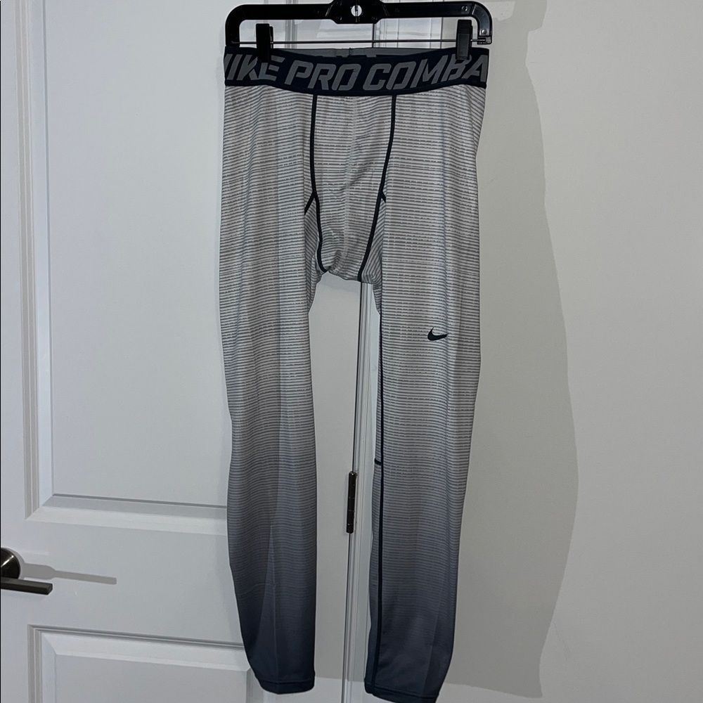 Black Gray White Gradient Nike Pro Combat tapered stretch Tights Yoga Pants XL